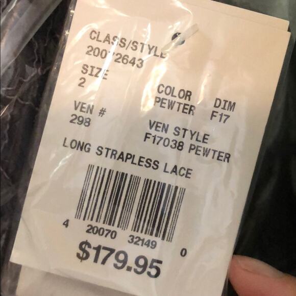 David's Bridal Black Strapless Lace Satin Gown - Picture 6 of 16